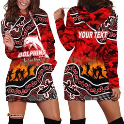 Custom Personalised Anzac Day NRL Dolphins Hoodie Dress Aboriginal Lizard Patterns