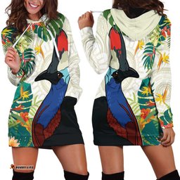 Cassowary Australia Hoodie Dress Tropical Flowers Mix Aboriginal Art