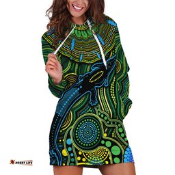 Aboriginal Green Crocodine Abstract Art Pattern Hoodie Dress