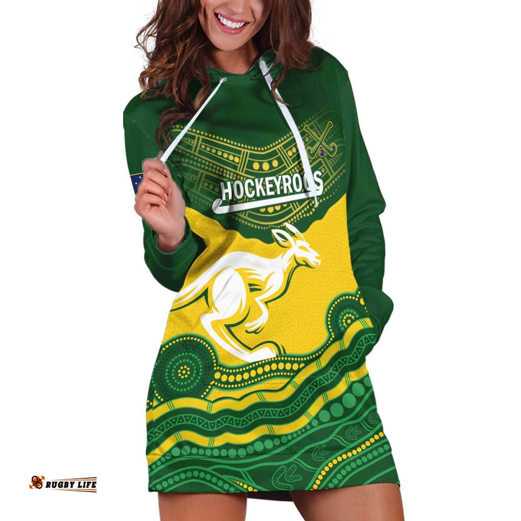 Custom Australia Hockeyroos Hoodie Dress Aussie Kangaroo Indigenous Art