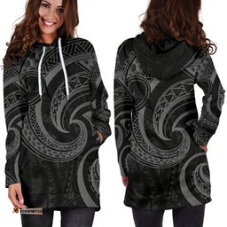 New Zealand Maori Mangopare Women Hoodie Dress Polynesian Black