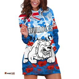 Custom Text And Number Bulldogs Rugby ANZAC Hoodie Dress Lest We Forget
