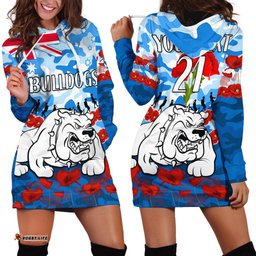 Custom Text And Number Bulldogs Rugby ANZAC Hoodie Dress Lest We Forget