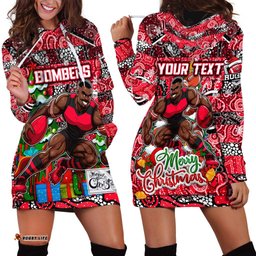 Custom Bombers Football Merry Christmas Hoodie Dress Indigenous Australian Art