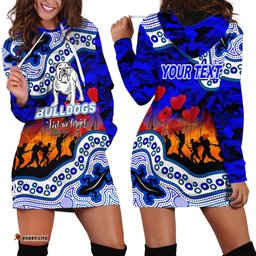 Custom Personalised Anzac Day NRL Bulldogs Hoodie Dress Aboriginal Lizard Patterns
