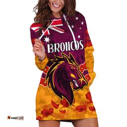 Custom Text And Number Broncos Rugby ANZAC Hoodie Dress Lest We Forget