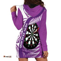 Personalised New Zealand Darts Hoodie Dress Aotearoa Fern Mix Paua Shell Manaia Purple