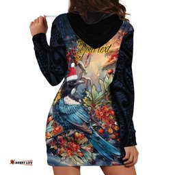 Personalised New Zealand Tui in Pohutukawa Hoodie Dress Christmas in July