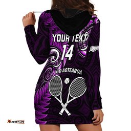Custom New Zealand Tiki Tennis Hoodie Dress 2024 Aotearoa Tenehi Maori Silver Fern Purple