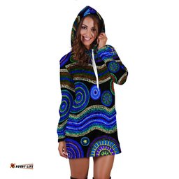 Hoodie Dress Aboriginal Dot Unique Style Blue
