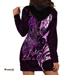 Personalised New Zealand Breast Cancer Hoodie Dress Fight Like A Girl Pink Manaia Fern With Paua Shell