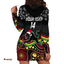 Custom Panthers Rugby Christmas Hoodie Dress Merry Xmas Mix Aboriginal Art Black Version