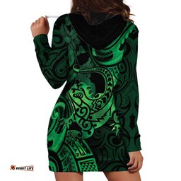 New Zealand Tuatara Hoodie Dress Aotearoa Maori Clematis Flowers Green