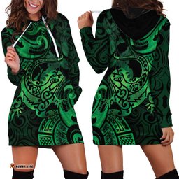 New Zealand Tuatara Hoodie Dress Aotearoa Maori Clematis Flowers Green