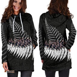 New Zealand Haka Rugby Hoodie Dress Best Silver Fern Black