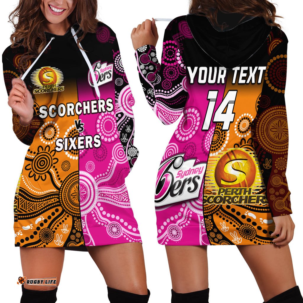 Custom Text And Number Perth Scorchers and Sydney Sixers Cricket Hoodie Dress Aboriginal Art 08