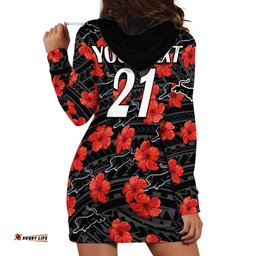 Custom Text And Number Panthers Rugby Hoodie Dress Polynesian Style With Hibiscus