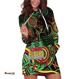 Custom Panthers Rugby Aboriginal Art Hoodie Dress NAIDOC Indigenous Tribal