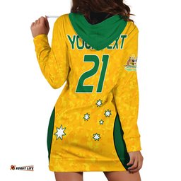 Custom Text And Number Australia Soccer Hoodie Dress Socceroos With Kangaroo Matildas