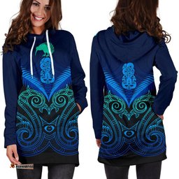 Maori Manaia New Zealand Hoodie Dress Blue