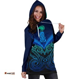 Maori Manaia New Zealand Hoodie Dress Blue