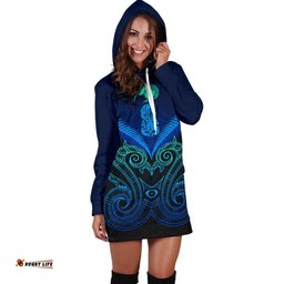 Maori Manaia New Zealand Hoodie Dress Blue