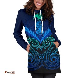 Maori Manaia New Zealand Hoodie Dress Blue