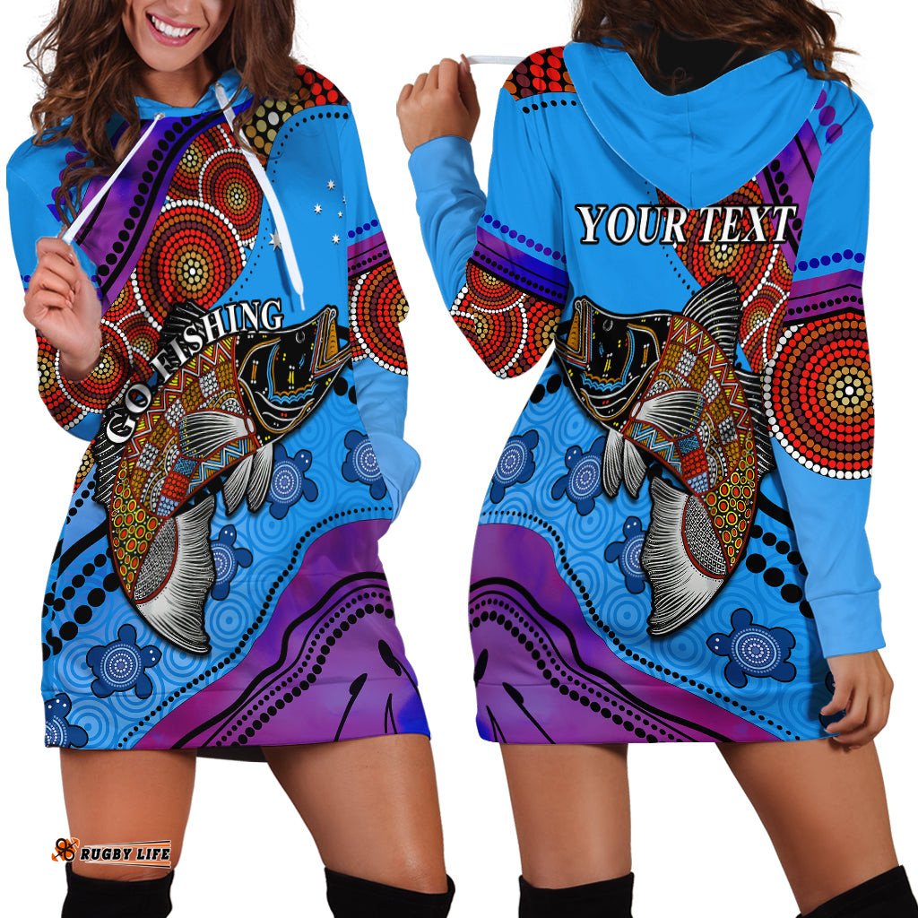 Custom Personalised Australia Hoodie Dress Go Fishing Aboriginal Art