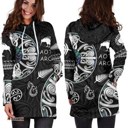 New Zealand Aotearoa Women Hoodie Dress, Maori Mangopare Paua Shell