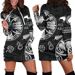 New Zealand Aotearoa Women Hoodie Dress, Maori Mangopare Paua Shell