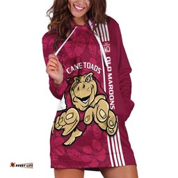 Custom QLD Maroons Rugby Hoodie Dress Cane Toads Polynesian Pattern Tropical Vibes