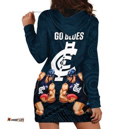 Calrton Football Hoodie Dress Blues Go Champions Polynesian Indigenous Art