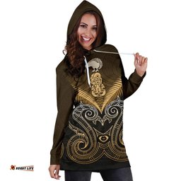 Maori Manaia New Zealand Hoodie Dress Gold