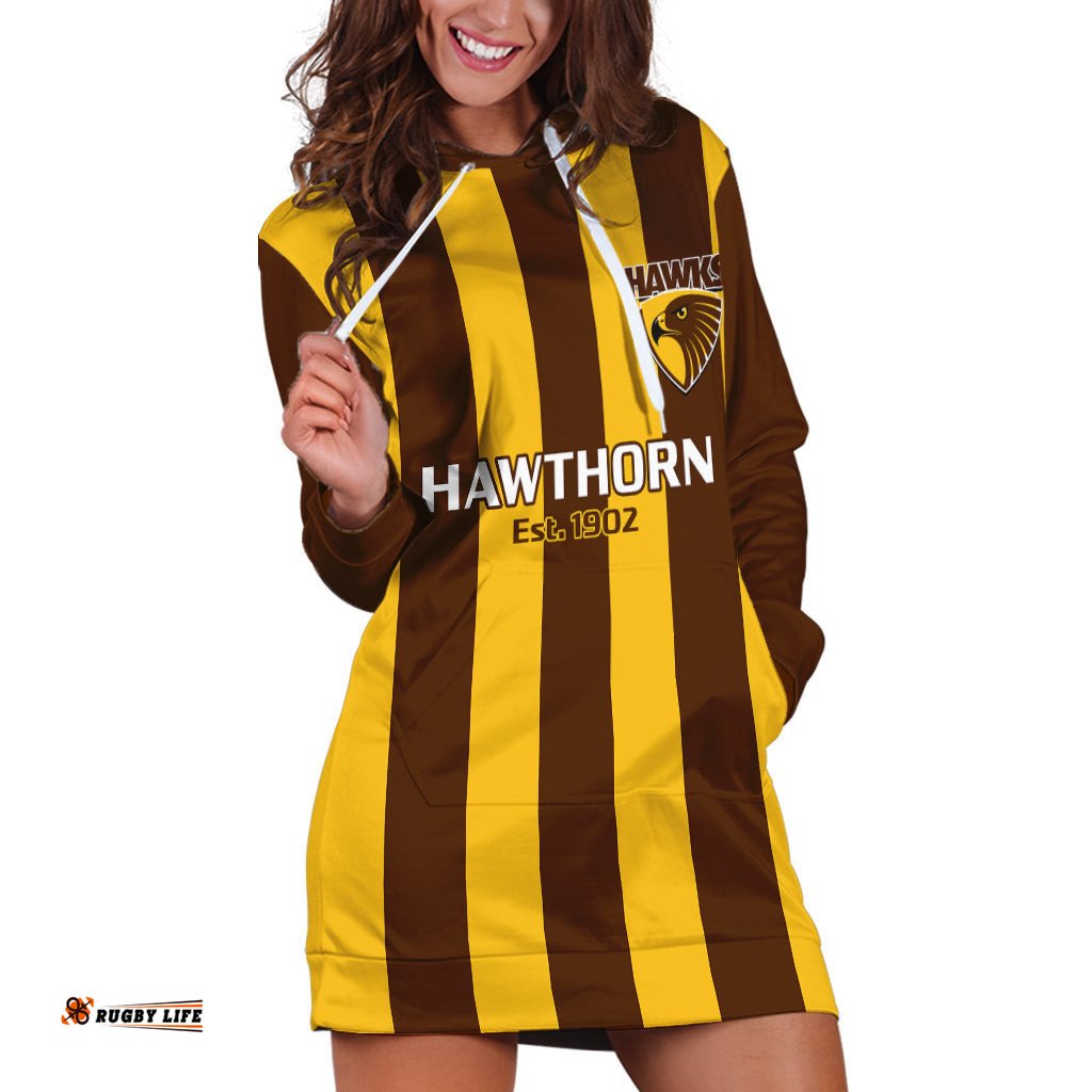 Hawthorn Football Hoodie Dress Go Hawks Sporty Style