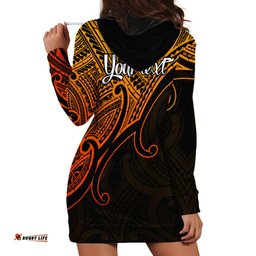 Custom Aotearoa Maori Koru Hoodie Dress Polynesian Pacific Tribal Gold