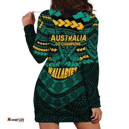 Wallabies Rugby Hoodie Dress Polynesian and Aboriginal Special Green Version