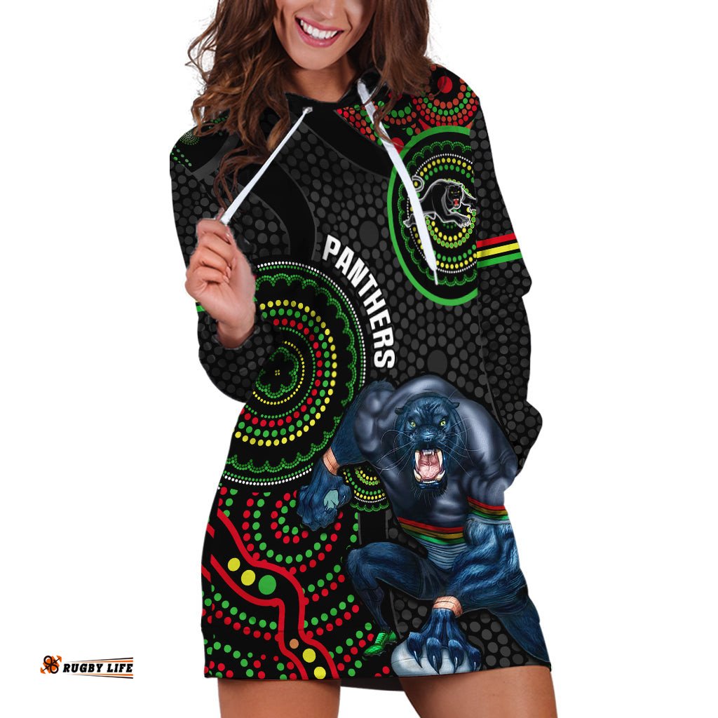 Custom NRL Panthers Hoodie Dress Indigenous Penrith Dynamic Black Version