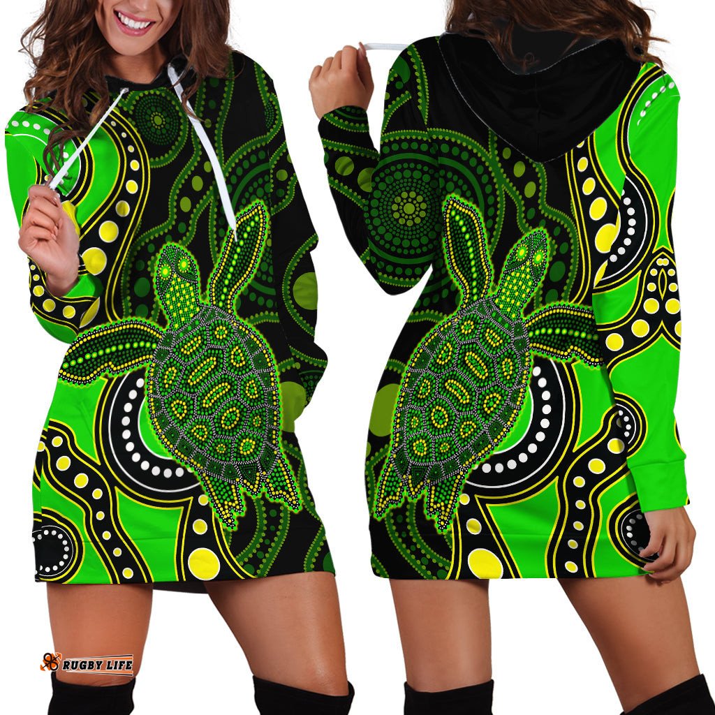 Aboriginal Turtle Hoodie Dress Green Style