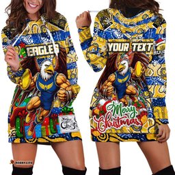 Custom Eagles Football Merry Christmas Hoodie Dress Indigenous Australian Art