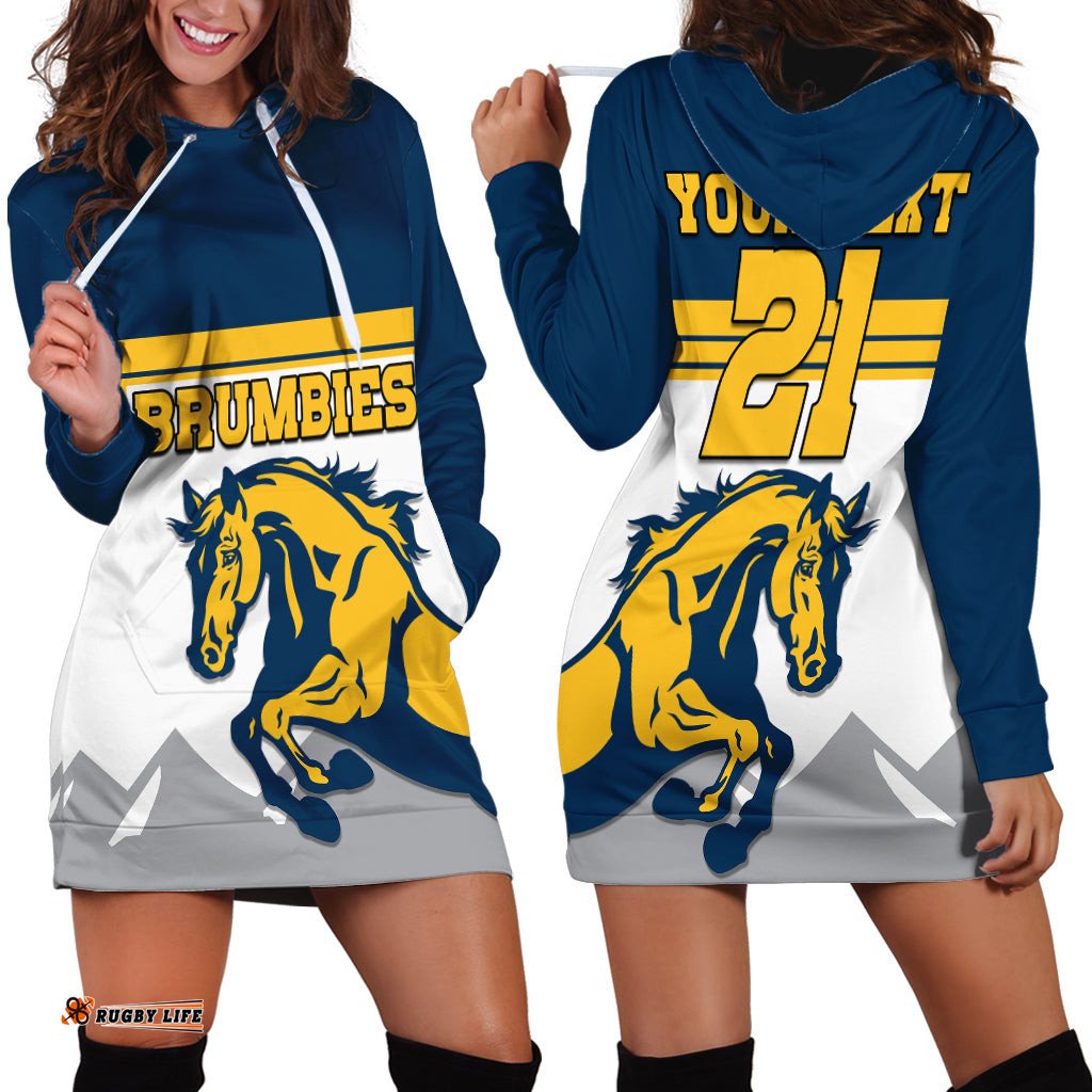 Custom Text And Number Brumbies Rugby Union Hoodie Dress Australia Silhouettes Of Horses