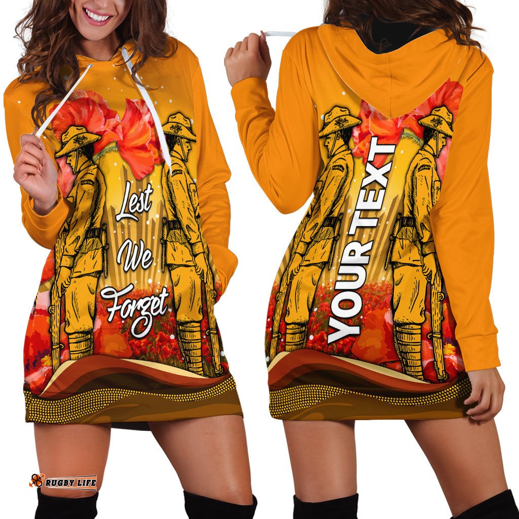 Custom Personalised Aboriginal Anzac Day Hoodie Dress Soldier Poppy Vibe