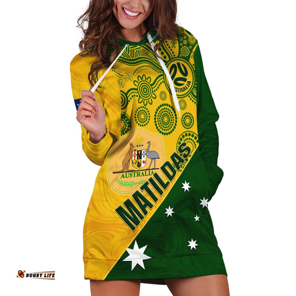 Custom Matildas Soccer Hoodie Dress Australian Indigenous National Color