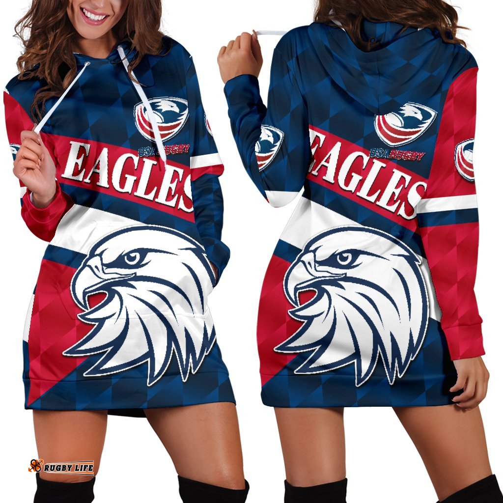 USA Rugby Women's Hoodie Dress Eagles Sporty Style