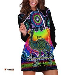 Personalised Australia Aquarius Emu Zodiac Hoodie Dress Auz Astrology Aboriginal Rainbow