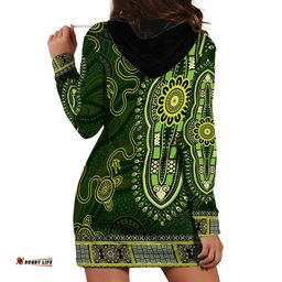 Lime Green African Dashiki With Australia Aboriginal Art Hoodie Dress
