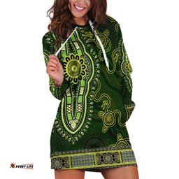 Lime Green African Dashiki With Australia Aboriginal Art Hoodie Dress