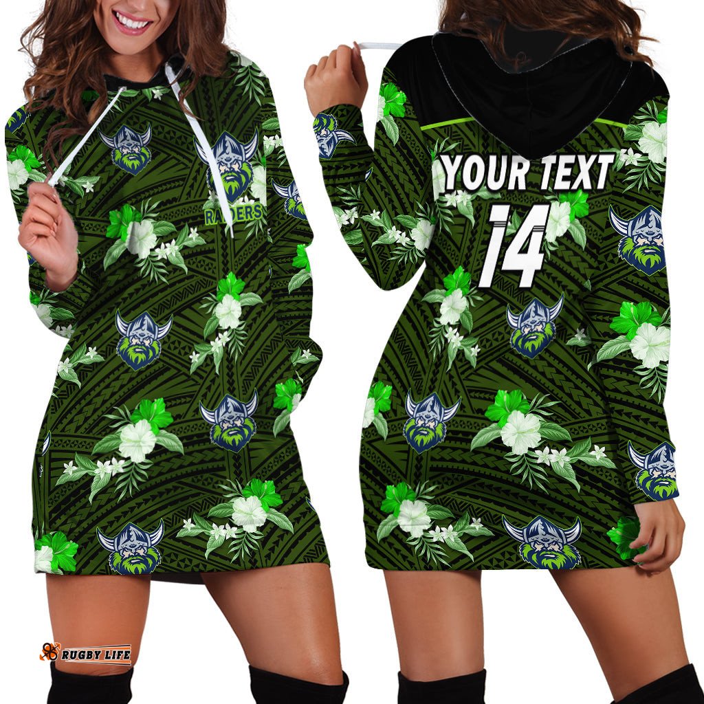 Custom Text And Number Raiders Rugby Hoodie Dress Polynesian Tribal Mix Tropical Hawaiian Style