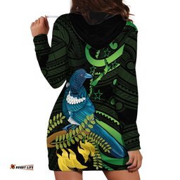 New Zealand Tui Bird Hoodie Dress Aotearoa Maori With Kowhai Flowers
