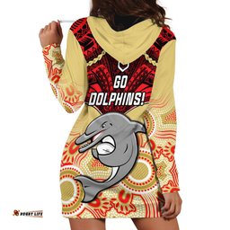 Dolphins Rugby Hoodie Dress Aboriginal Mix Polynesian Pattern