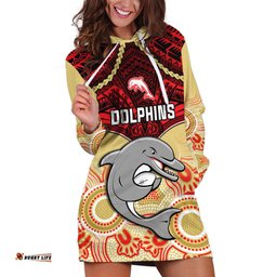 Dolphins Rugby Hoodie Dress Aboriginal Mix Polynesian Pattern